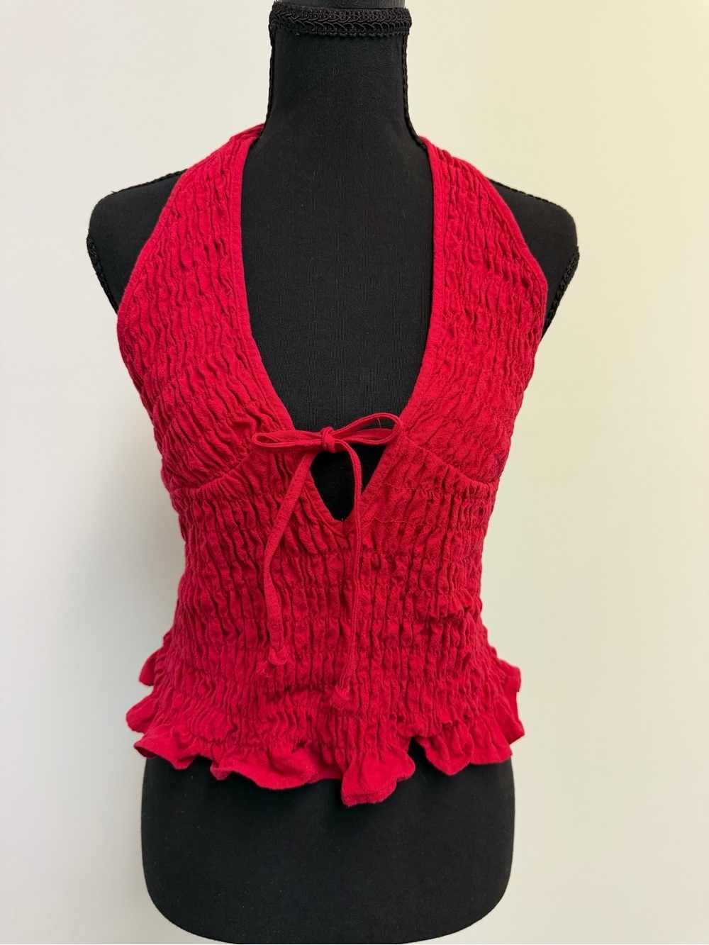 PacSun Red Smocked Halter Tie Front Tank